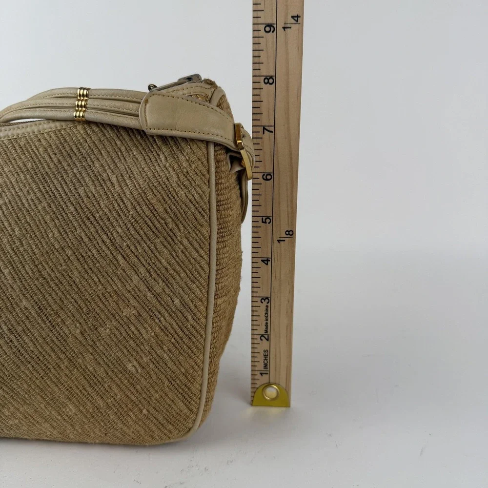 Vintage Morris Moskowitz Shoulder Crossbody Bag Womens Tan Woven‎ Fabric 80s